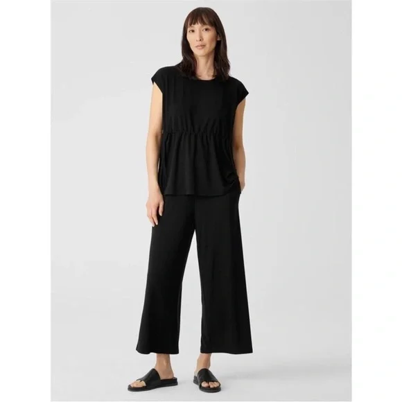 NEW Eileen Fisher Fine Jersey Jewel Neck Top in Black - Size XXS - Picture 2 of 5